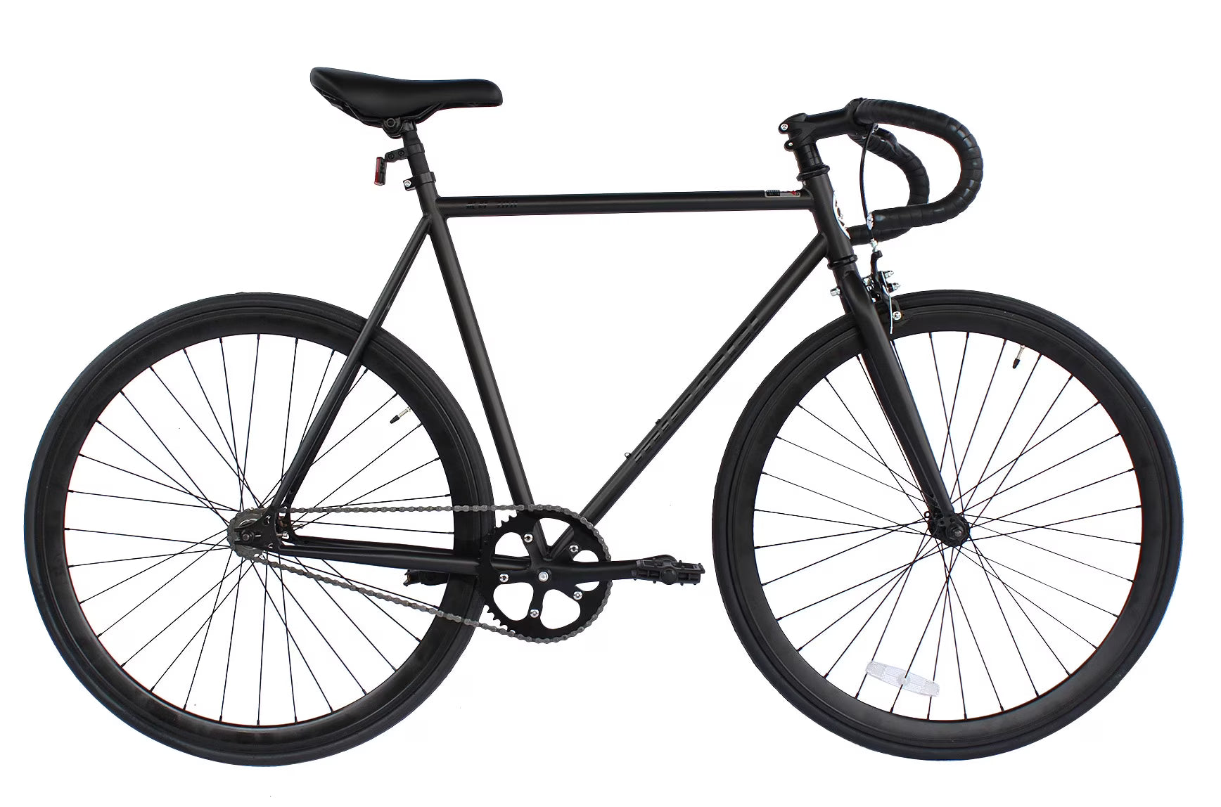 Wonder Wheels Fixed Bike 700C 57cm Hi - Ten Steel Frame Side Pull Brake Alloy Black Rims 700c*1.5*14g*32h*h30 Black Spokes, Tire: Black. - Matte Black & Black