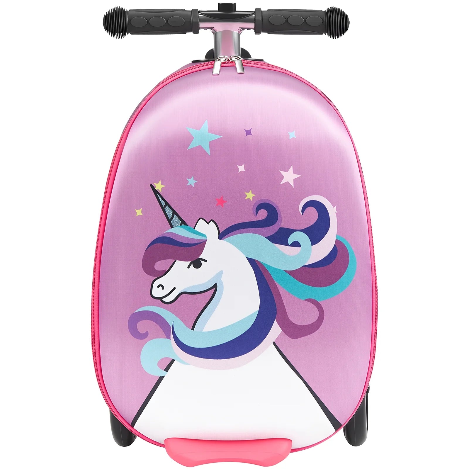 KFFKFF Ride - on Kids Luggage, 20 L Capacity, 20 - Inch Scooter Suitcase with Flashing PU Wheels, Adjustable Handle & Non - Slip Grip, Foldable and Lightweight Travel Companion for Children Aged 5+, Purple