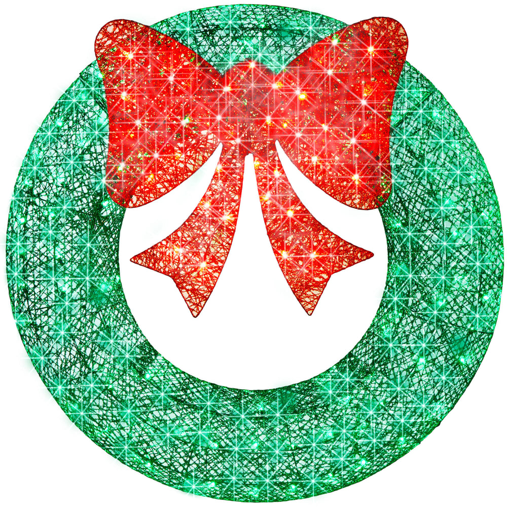 Best Choice Products SKY6244 48in Pre-Lit Outdoor Christmas Wreath, LED Metal Holiday Decor w/ 140 Lights, Bow - Green/Red
