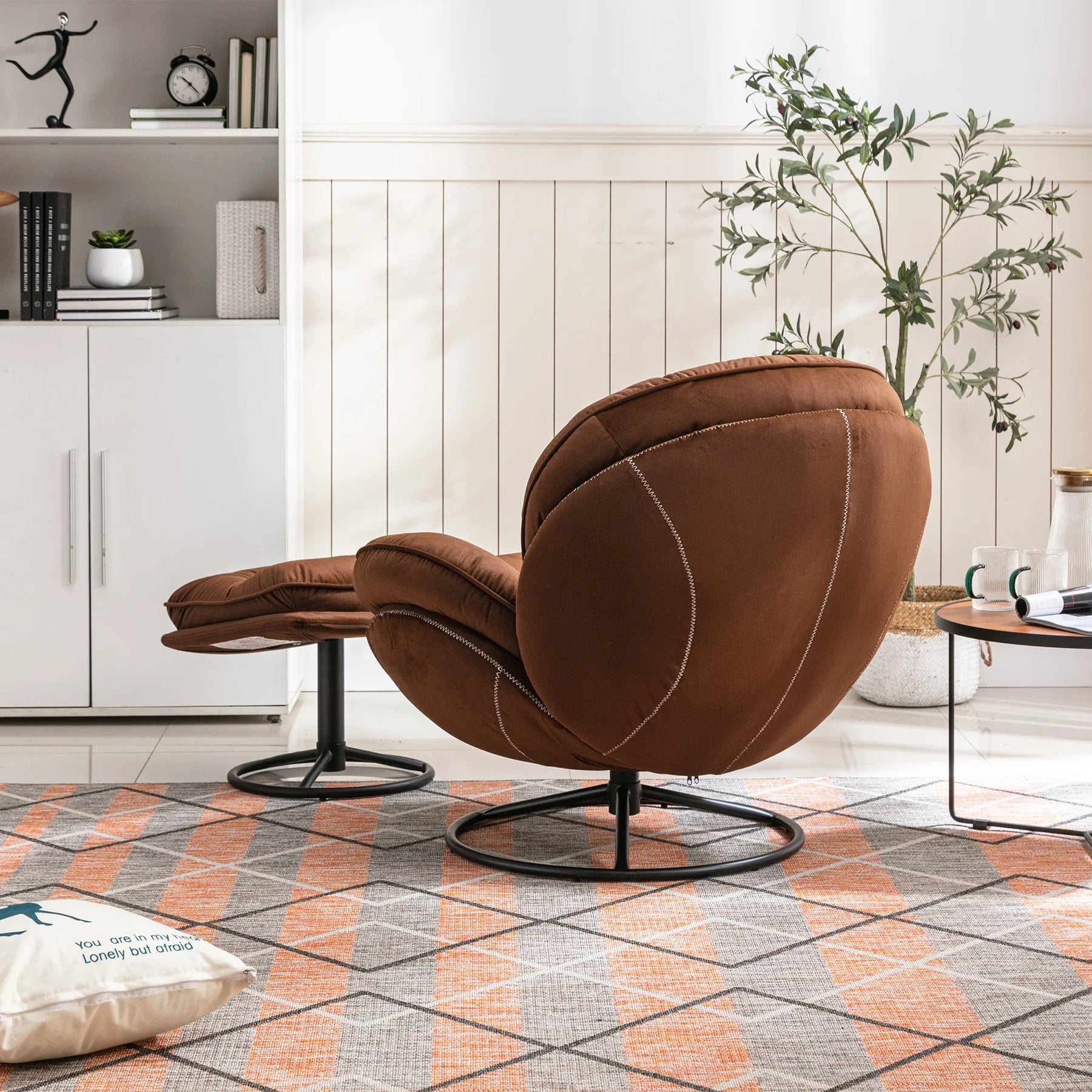 Swivel Accent Chair with Ottoman, Velvet Accent Chair with Footrest, Mid - Century Modern Lounge Chair and Ottoman Set, Reading Chair for Living Room, Bedroom, Reading Room, Home Office, Blue