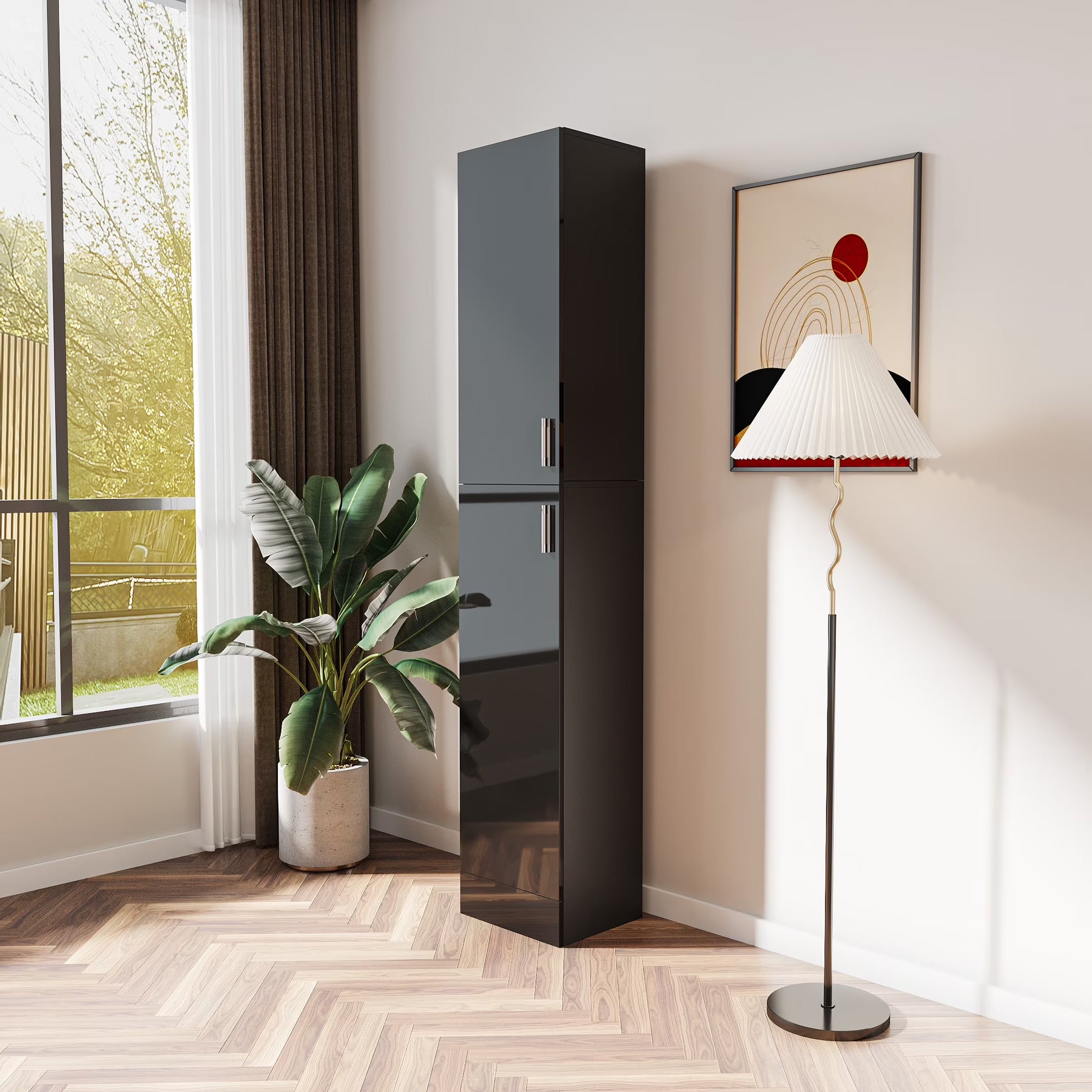 Slim Tall Storage Cabinet, Pantry Cabinet with Doors Shelves Small Space for Kitchen Living Room Bathroom
