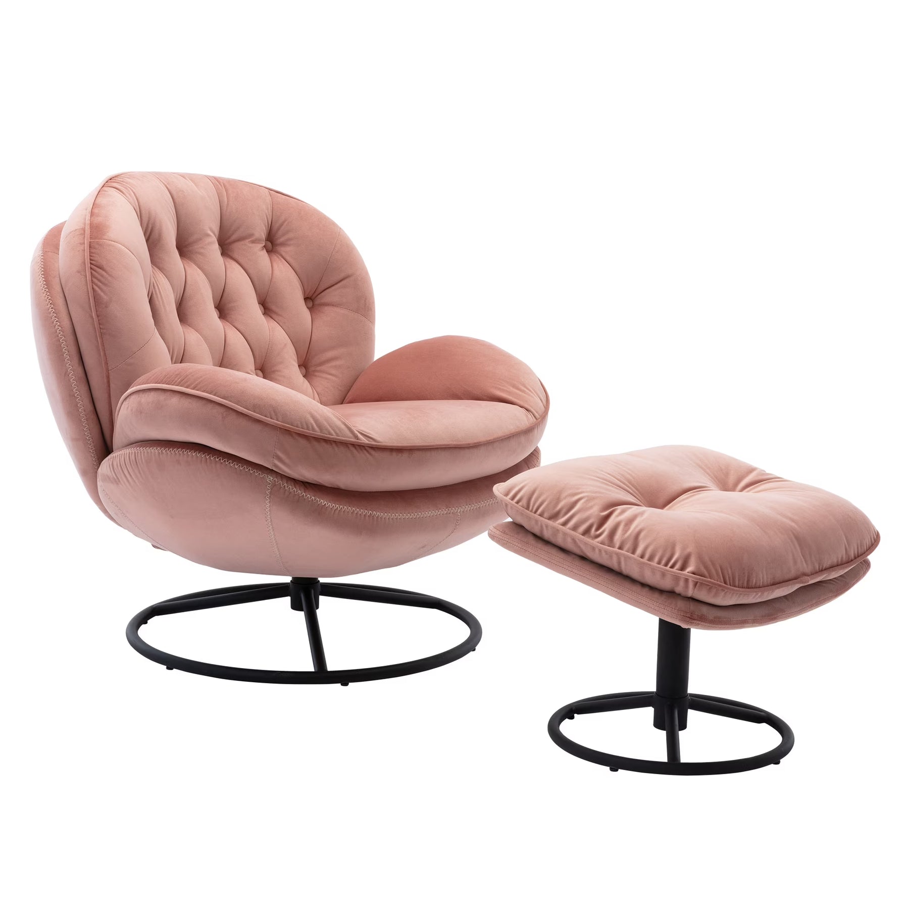 Swivel Accent Chair with Ottoman, Velvet Accent Chair with Footrest, Mid - Century Modern Lounge Chair and Ottoman Set, Reading Chair for Living Room, Bedroom, Reading Room, Home Office, Blue