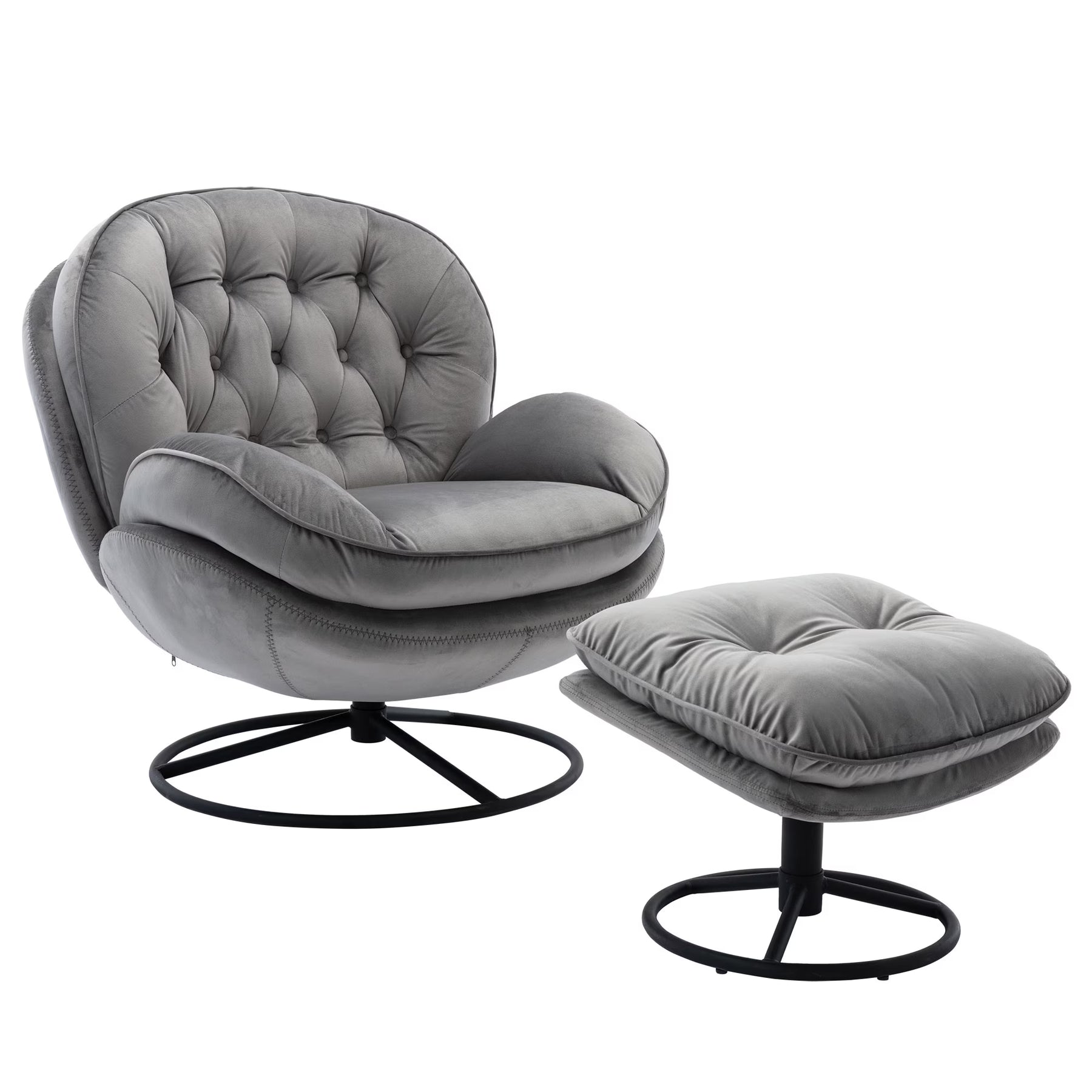 Swivel Accent Chair with Ottoman, Velvet Accent Chair with Footrest, Mid - Century Modern Lounge Chair and Ottoman Set, Reading Chair for Living Room, Bedroom, Reading Room, Home Office, Blue
