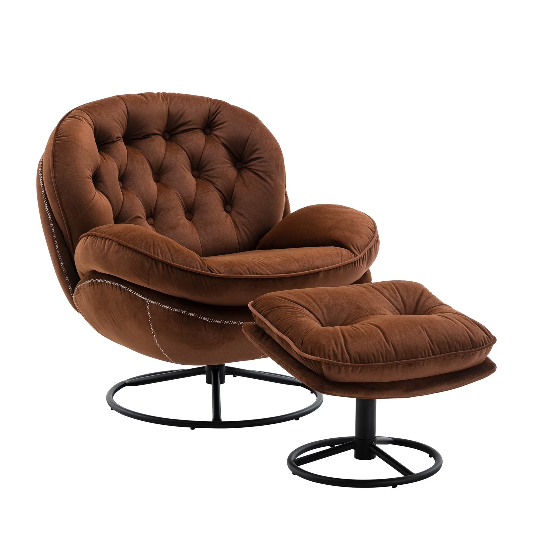 Swivel Accent Chair with Ottoman, Velvet Accent Chair with Footrest, Mid - Century Modern Lounge Chair and Ottoman Set, Reading Chair for Living Room, Bedroom, Reading Room, Home Office, Blue