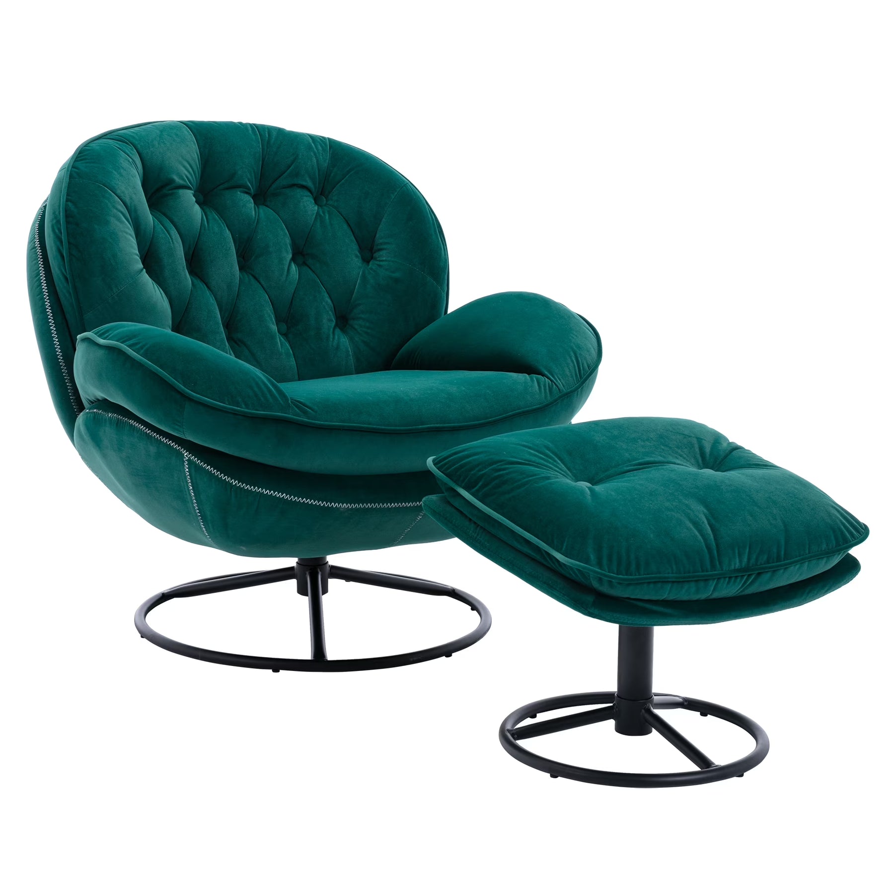 Swivel Accent Chair with Ottoman, Velvet Accent Chair with Footrest, Mid - Century Modern Lounge Chair and Ottoman Set, Reading Chair for Living Room, Bedroom, Reading Room, Home Office, Blue