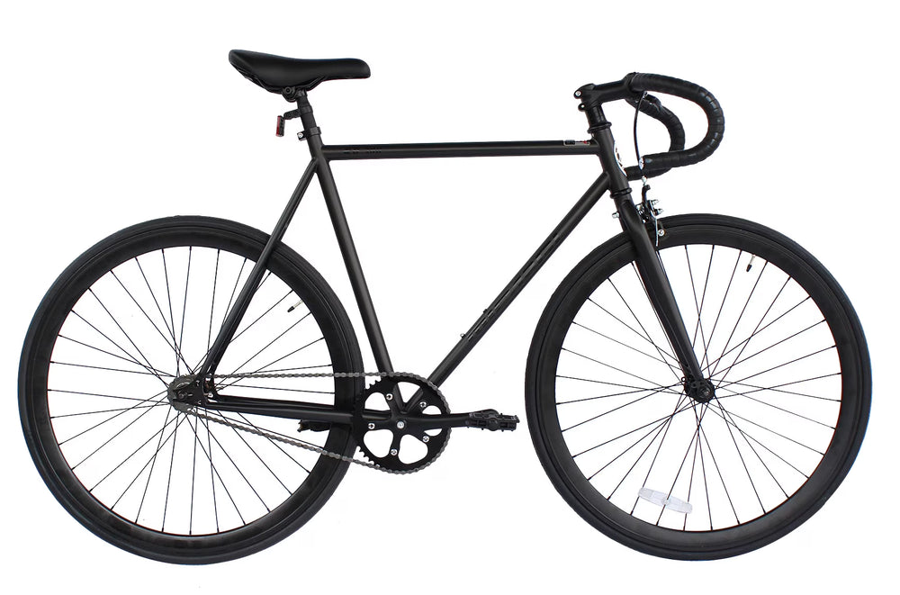 Wonder Wheels Fixed Bike 700C 57cm Hi - Ten Steel Frame Side Pull Brake Alloy Black Rims 700c*1.5*14g*32h*h30 Black Spokes, Tire: Black. - Matte Black & Black